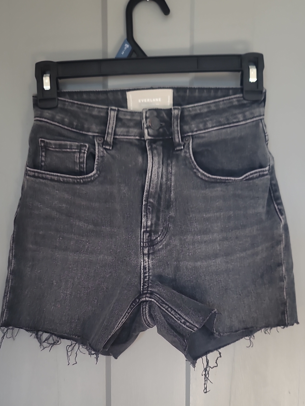 Everlane Washed Black High-Rise Cutoff Denim Shorts